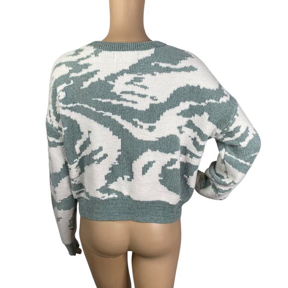 William Rast Green White Abstract Soft Knit Cropped Pullover Sweater SZ S - Picture 6 of 8